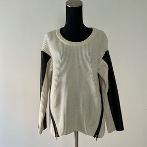 MILLY wool blend sweater with leather sleeves